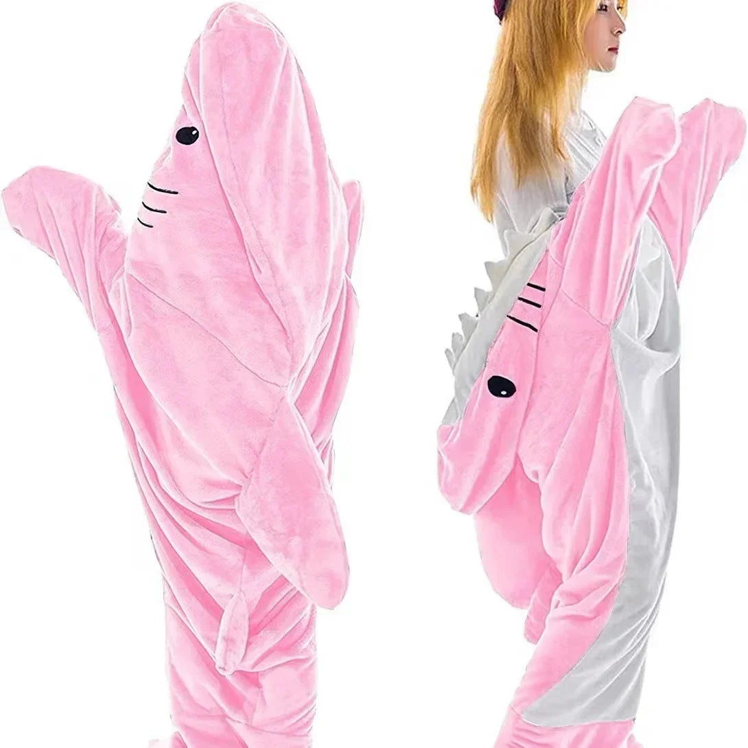 Funny Shark Onesie Pajamas, Hooded Wearable Blanket Costume, Oversized Plush Fleece Adult Loungewear, Cozy Couples Matching Gift