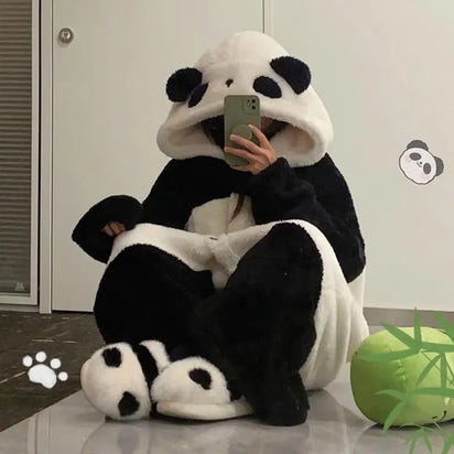 Winter Unisex the Panda Robes Costumes Onesies Kigurumi Unicron Cosplay Pajamas Adult Pyjamas Animal Sleepwear Jumpsuit Anime