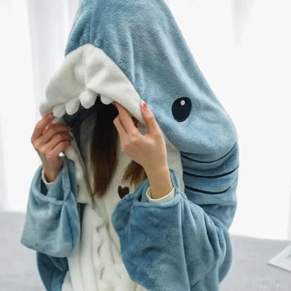 Funny Shark Onesie Pajamas, Hooded Wearable Blanket Costume, Oversized Plush Fleece Adult Loungewear, Cozy Couples Matching Gift