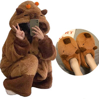 Capybara Onesie Pajamas, Hooded Wearable Blanket Robe, Oversized Plush Fleece Adult Loungewear, Cute Cozy Capybara Gift