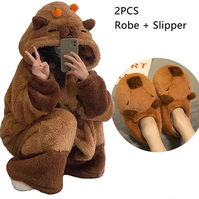 Capybara Onesie Pajamas, Hooded Wearable Blanket Robe, Oversized Plush Fleece Adult Loungewear, Cute Cozy Capybara Gift