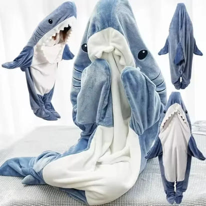 Funny Shark Onesie Pajamas, Hooded Wearable Blanket Costume, Oversized Plush Fleece Adult Loungewear, Cozy Couples Matching Gift