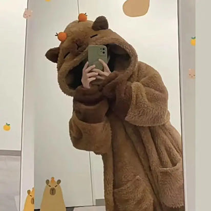 Capybara Onesie Pajamas, Hooded Wearable Blanket Robe, Oversized Plush Fleece Adult Loungewear, Cute Cozy Capybara Gift