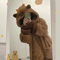 Capybara Onesie Pajamas, Hooded Wearable Blanket Robe, Oversized Plush Fleece Adult Loungewear, Cute Cozy Capybara Gift