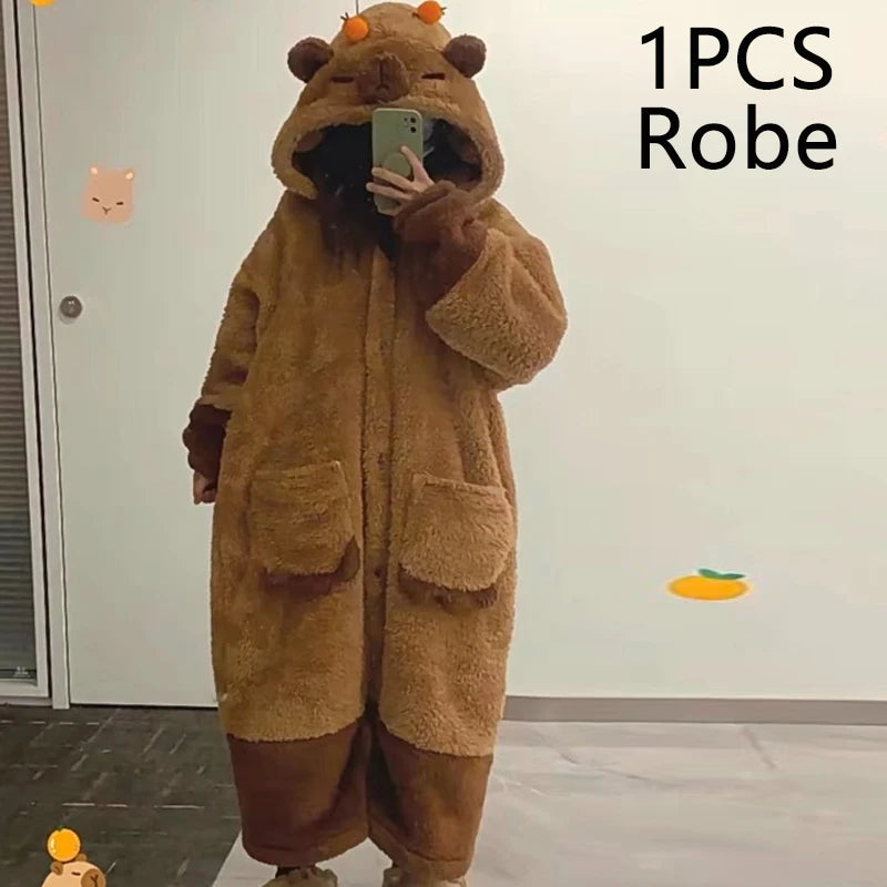 Capybara Onesie Pajamas, Hooded Wearable Blanket Robe, Oversized Plush Fleece Adult Loungewear, Cute Cozy Capybara Gift
