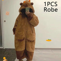 Capybara Onesie Pajamas, Hooded Wearable Blanket Robe, Oversized Plush Fleece Adult Loungewear, Cute Cozy Capybara Gift