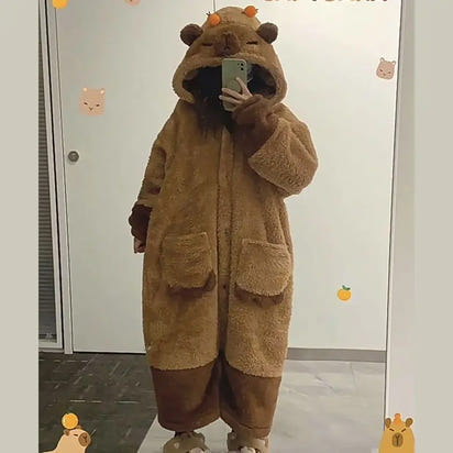 Capybara Onesie Pajamas, Hooded Wearable Blanket Robe, Oversized Plush Fleece Adult Loungewear, Cute Cozy Capybara Gift