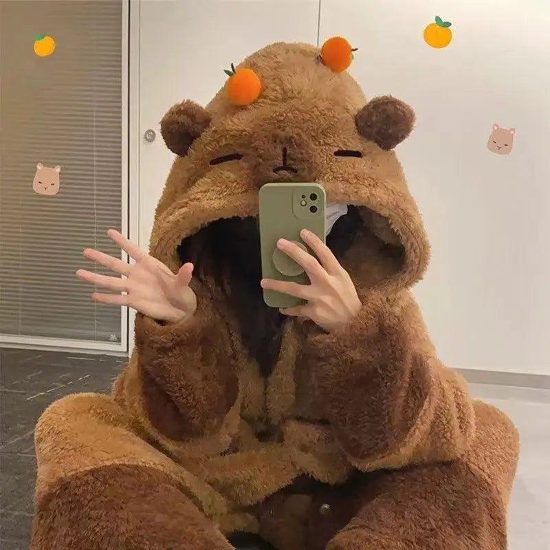 Capybara Onesie Pajamas, Hooded Wearable Blanket Robe, Oversized Plush Fleece Adult Loungewear, Cute Cozy Capybara Gift