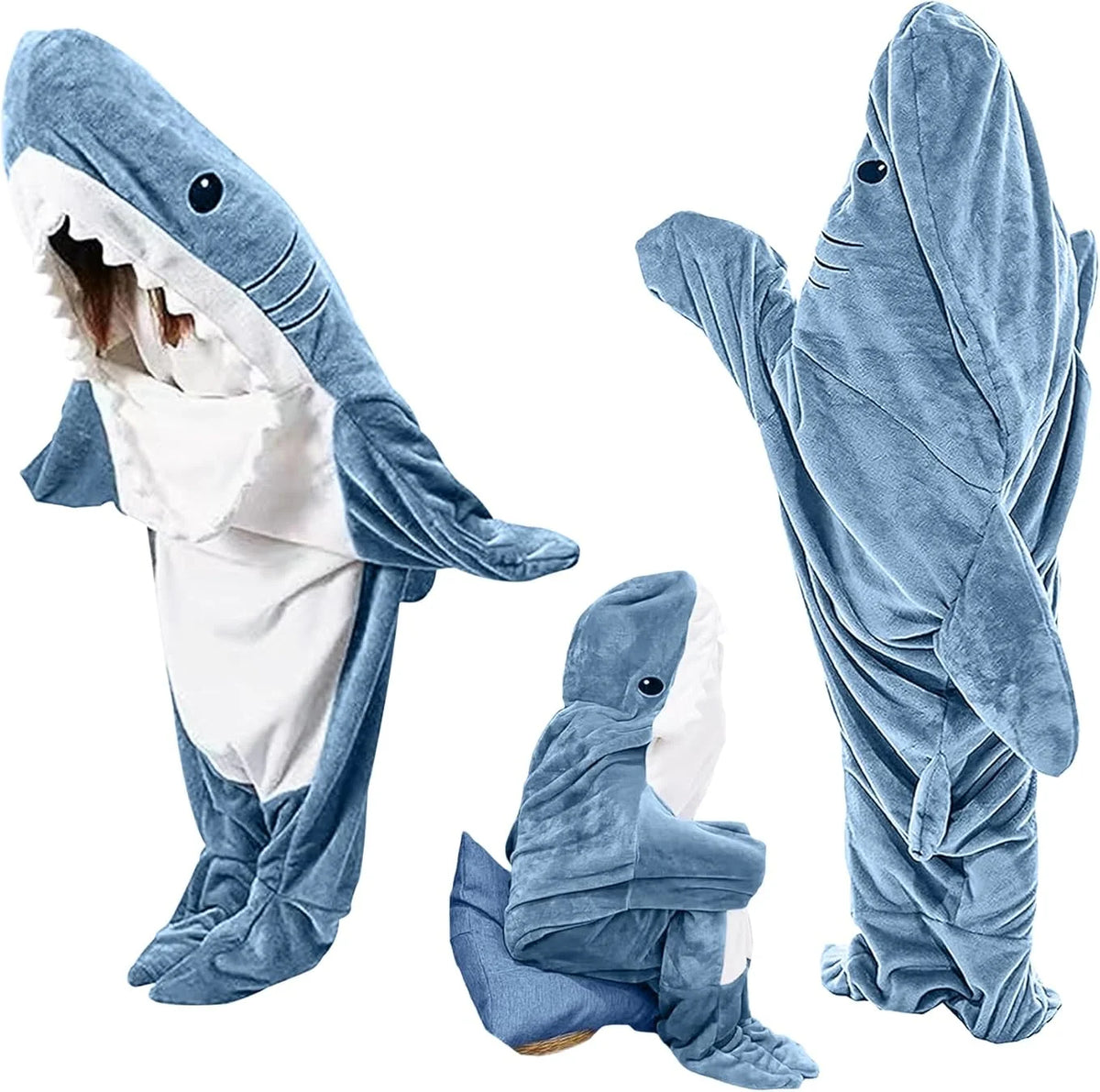 Funny Shark Onesie Pajamas, Hooded Wearable Blanket Costume, Oversized Plush Fleece Adult Loungewear, Cozy Couples Matching Gift