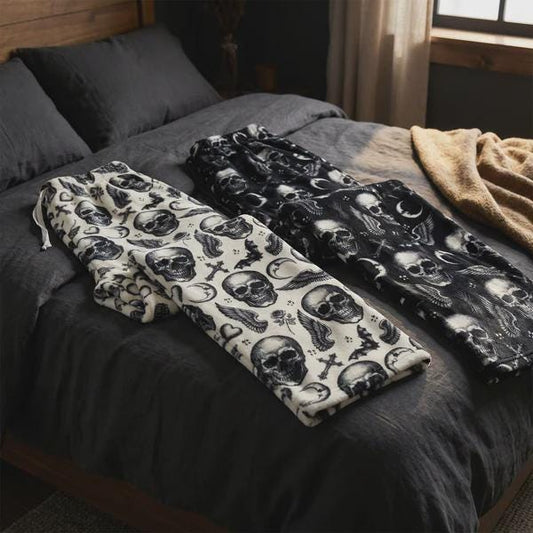 Goth Skull Flannel Pajama Pants | Dark Cozy Lounge Wear