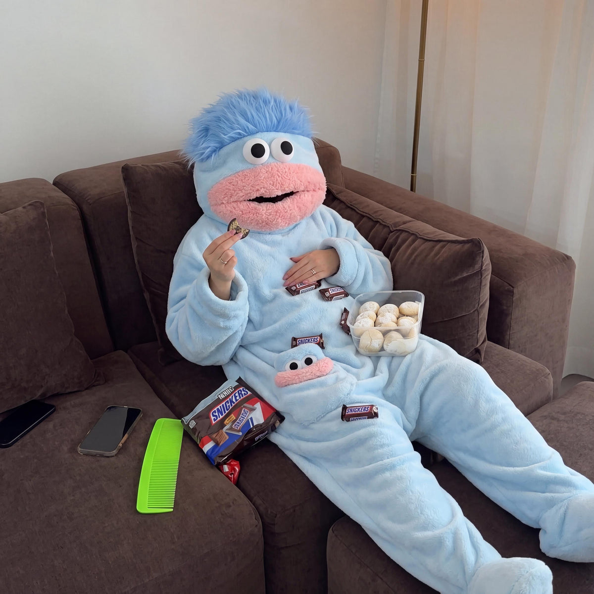 Funny Googly Eye Monster Frog Onesie, Hooded Wearable Blanket Pajamas, Oversized Plush Fleece Adult Loungewear, Cozy Gag Gift