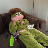 Funny Googly Eye Monster Frog Onesie, Hooded Wearable Blanket Pajamas, Oversized Plush Fleece Adult Loungewear, Cozy Gag Gift