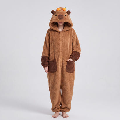 Capybara Onesie Pajamas, Hooded Wearable Blanket Robe, Oversized Plush Fleece Adult Loungewear, Cute Cozy Capybara Gift