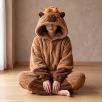 Capybara Onesie Pajamas, Hooded Wearable Blanket Robe, Oversized Plush Fleece Adult Loungewear, Cute Cozy Capybara Gift