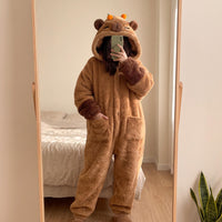 Capybara Onesie Pajamas, Hooded Wearable Blanket Robe, Oversized Plush Fleece Adult Loungewear, Cute Cozy Capybara Gift