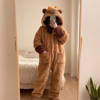 Capybara Onesie Pajamas, Hooded Wearable Blanket Robe, Oversized Plush Fleece Adult Loungewear, Cute Cozy Capybara Gift